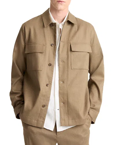 Vince Stretch Linen Chore Coat In Brown