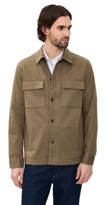 Vince Stretch Linen Chore Coat Kalamata In Brown