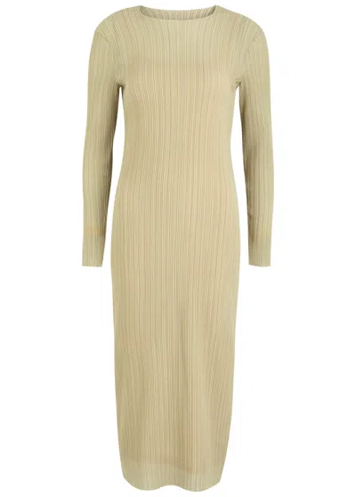 Vince Stretch-plissé Midi Dress In Beige