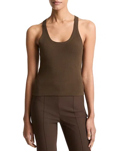 Vince Stretch Scoop Neck Tank Top In Brown