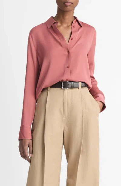 Vince Stretch Silk Blouse In Red