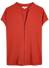 Vince Stretch-silk Blouse In Orange