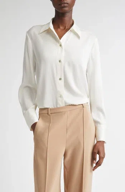 Vince Stretch Silk Button-up Shirt In White