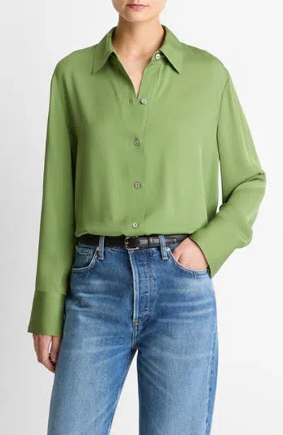 Vince Stretch Silk Button-up Shirt In Clover