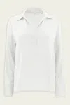 Vince Stretch-silk Long-sleeve Polo Blouse In Off-white
