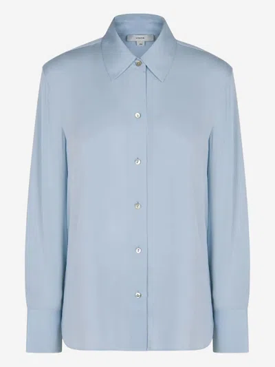 Vince Stretch Silk Shirt In Blue