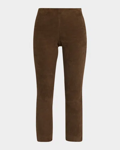 Vince Stretch-suede Split Hem Crop Pants In Brown