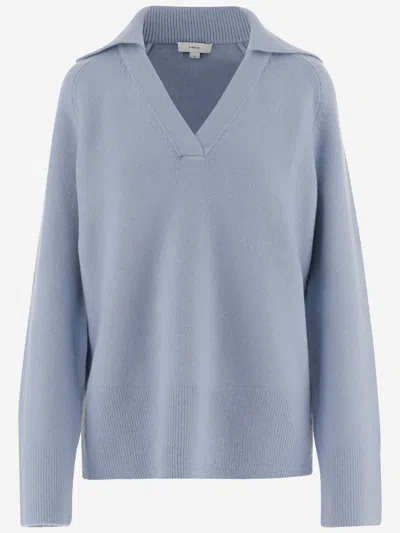 Vince Stretch Wool And Cashmere Blend Polo Sweater In Blue