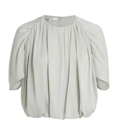 Vince Stretch-silk Cape-sleeve Bubble Blouse In Green
