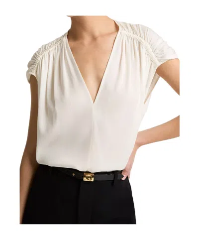 Vince Stretch-silk Gathered Cap-sleeve Blouse In White