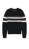 Vince Crafted Textured Chest Stripe Sweater In Blue