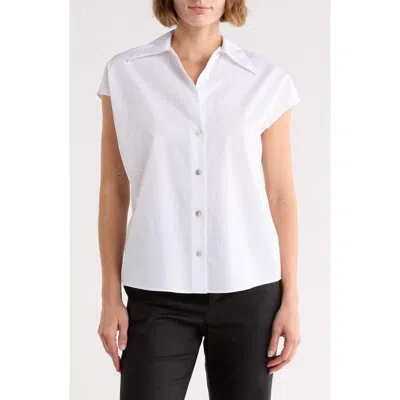 Vince Stripe Cap Sleeve Button-up Shirt In White