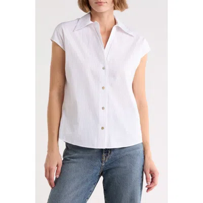 Vince Stripe Cap Sleeve Button-up Shirt In White