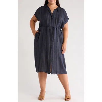 Vince Stripe Cap Sleeve Shirtdress In Blue