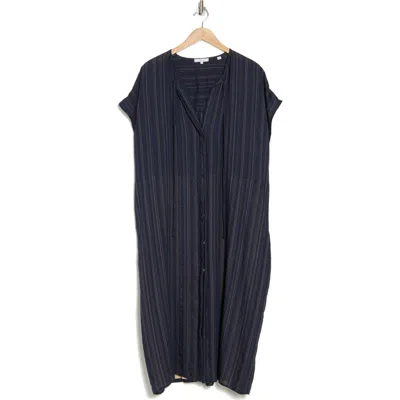 Vince Stripe Cap Sleeve Shirtdress In Coastal/sandshell