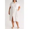 Vince Stripe Cap Sleeve Shirtdress In White