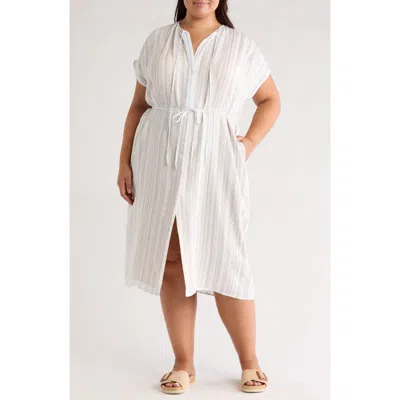 Vince Stripe Cap Sleeve Shirtdress In White