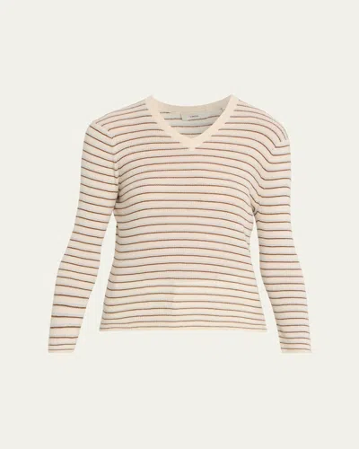 Vince Stripe Cashmere-blend V-neck Sweater In Gold
