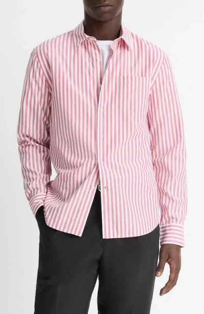 Vince Stripe Classic Fit Button-up Shirt In Coral Red/optic White