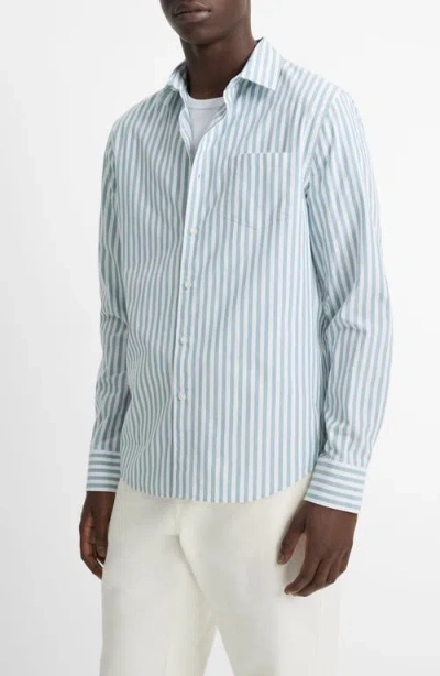 Vince Stripe Classic Fit Button-up Shirt In Lagoon/optic White