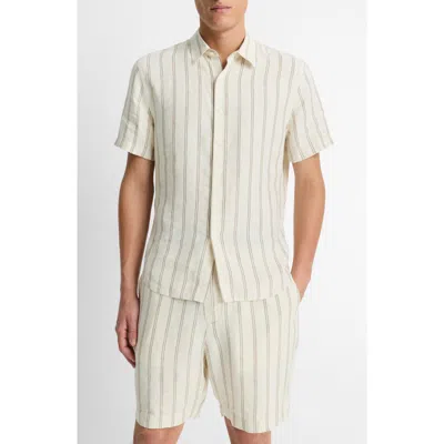 Vince Stripe Classic Fit Short Sleeve Button-up Shirt In Blanco