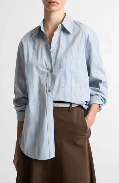Vince Stripe Cotton Blend Button-up Shirt In Blue