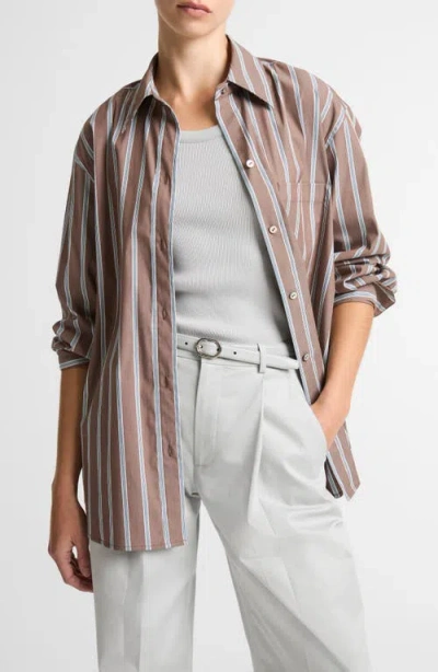 Vince Stripe Cotton Blend Button-up Shirt In Multi