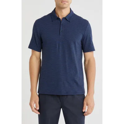 Vince Stripe Cotton Slub Polo In Blue