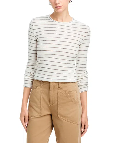 Vince Stripe Crewneck Long Sleeve Top In White
