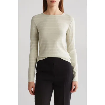 Vince Stripe Crewneck Long Sleeve Top In White Jade/off White