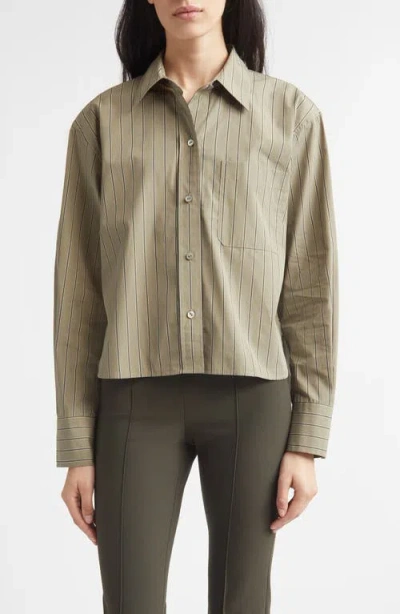 Vince Stripe Crop Poplin Shirt In Neutral