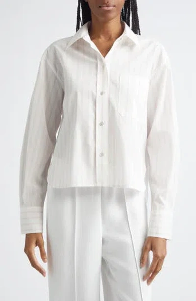 Vince Stripe Crop Poplin Shirt In White