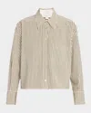 Vince Stripe Cropped Button-front Top In Herbaria Off White