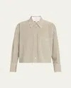 Vince Stripe Cropped Button-front Top In Herbaria Off White