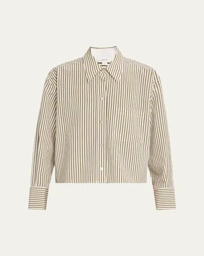 VINCE STRIPE CROPPED BUTTON-FRONT TOP