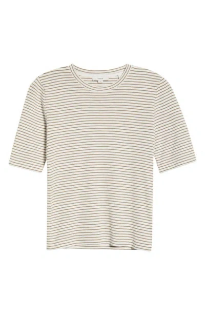 Vince Stripe Elbow Sleeve Cotton Blend Knit Top In Multi