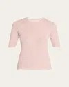 Vince Striped Elbow Sleeve Crew Tee Peony Wood Combo In Pink