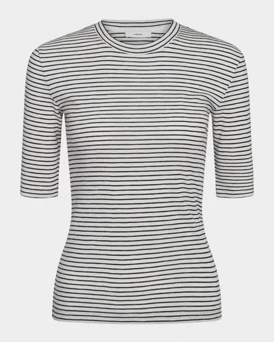 VINCE STRIPE ELBOW-SLEEVE TOP