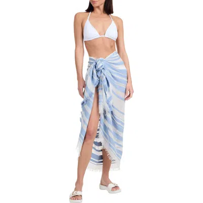 Vince Stripe Fringe Trim Scarf In Blue