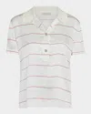 Vince Stripe Knit Collar Polo Shirt In White