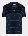 Vince Stripe Knit Collar Polo Shirt In Blue