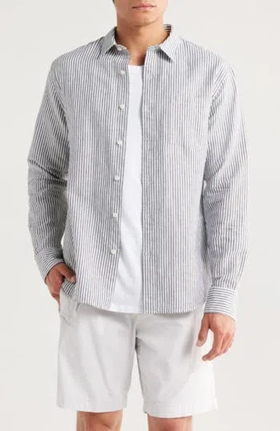 Vince Stripe Linen & Cotton Button-up Shirt In Gray