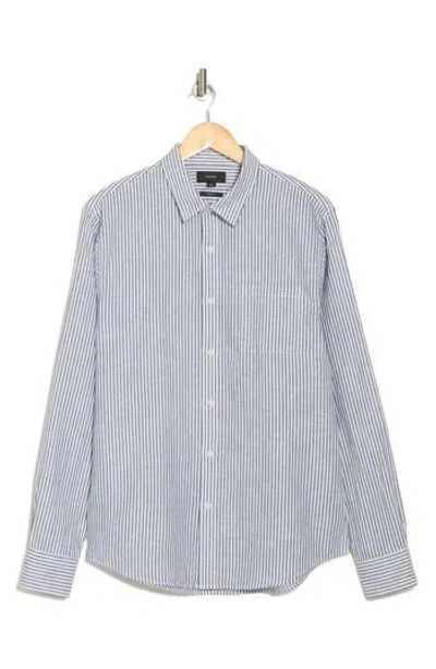 Vince Stripe Linen & Cotton Button-up Shirt In Coastal/white