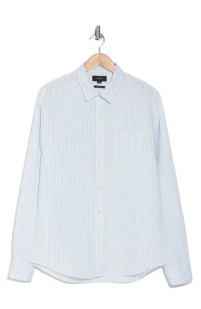 Vince Classic Stripe Linen Long Sleeve Shirt In White