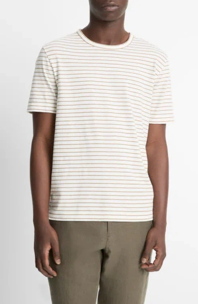 Vince Stripe Linen & Cotton T-shirt In Natural Combo