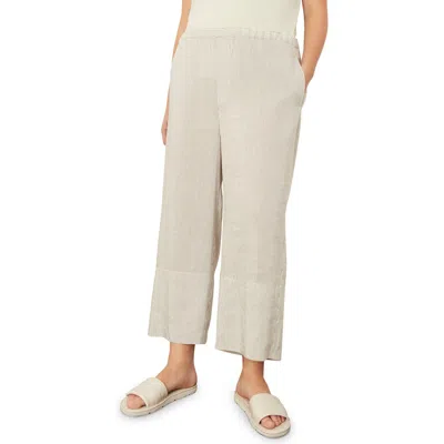 Vince Stripe Linen Blend Crop Pull-on Pants In White/black