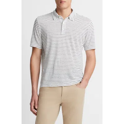 Vince Stripe Linen Polo In Optic White/coastal