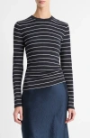 Vince Stripe Long Sleeve Cotton & Modal Crewneck Top In Coastal Combo