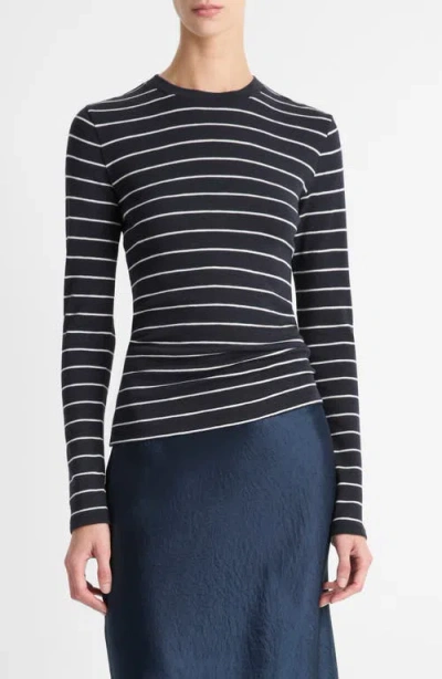 Vince Stripe Long Sleeve Cotton & Modal Crewneck Top In Coastal Combo