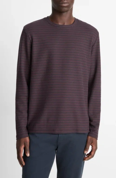 Vince Stripe Long Sleeve Pima Cotton Piqué Crewenck T-shirt In Purple